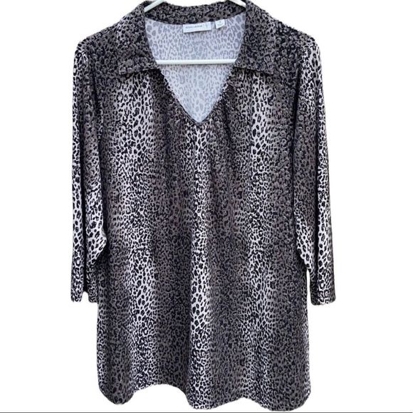 Leopard Print V-Neck Women's Top - Picture 1 of 8